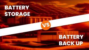 Illustration comparing battery storage systems and backup systems for solar energy users.