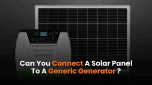 Solar panel connected to a generator using a battery bank and inverter setup.